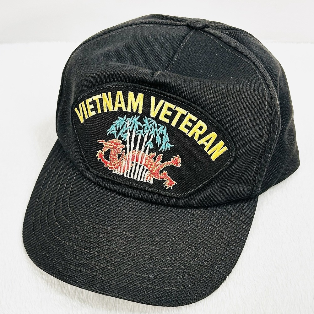 Vietnam Veteran Patch Vintage Made‎ in USA Hat Cap Adjustable Snapback Black